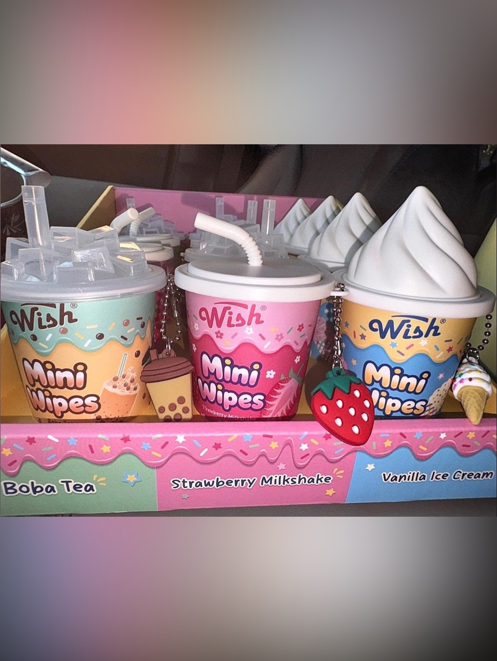 Wish Mini Wipes Novelty Wipes (Boba, Vanilla ,& Strawberry- NWT